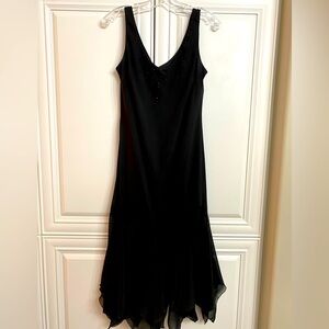 S.L.Fashions Sz 14 Long Formal Sleeveless Black Dress Beaded Neck Chiffon Bottom